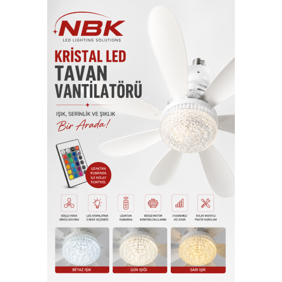 NBK Kristal LED Tavan Vantilatörü