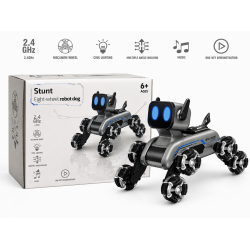 8 Tekerlekli Kumandalı Robot Köpek 2.4 GHz Mecanum Tekerlekli LED Işıklı Müzikli Akrobatik Oyuncak 6+ Yaş
