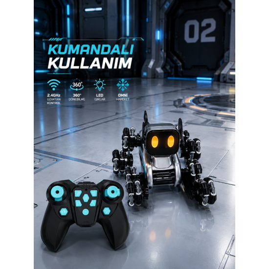 8 Tekerlekli Kumandalı Robot Köpek 2.4 GHz Mecanum Tekerlekli LED Işıklı Müzikli Akrobatik Oyuncak 6+ Yaş