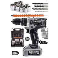 KİMMEER PLUS 12v 1.5 Ah Metal Şanzıman Çift Akülü Şarjlı 24 Parça Akülü darbeli Vidalama Matkap