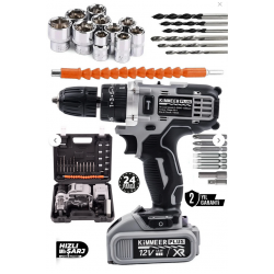 KİMMEER PLUS 12v 1.5 Ah Metal Şanzıman Çift Akülü Şarjlı 24 Parça Akülü darbeli Vidalama Matkap