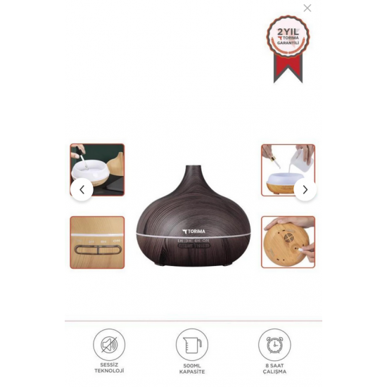 Torima Hava Nemlendiricisi Buhar Makinesi Ledli Aroma Terapisi Humidifier SL168 Koyu Ahşap