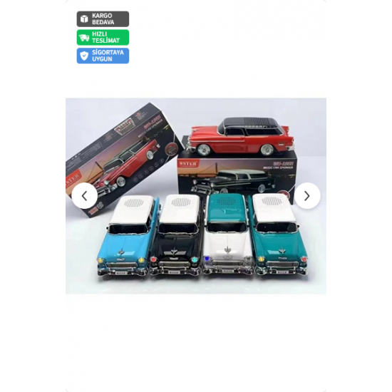 Torima Bluetooth Hoparlör Klasik Araba Tasarımlı USB TF FM Destekli WS-1955 Mavi