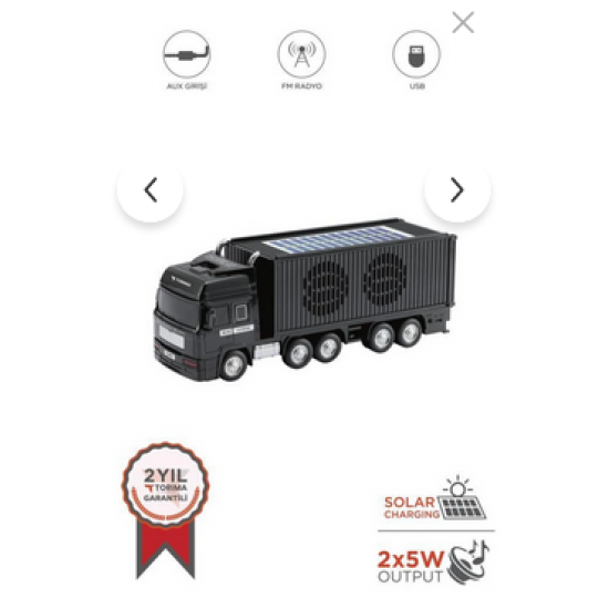 Torima Bluetooth Hoparlör Tır FM AUX USB Güneş Enerjili Speaker D45 Siyah