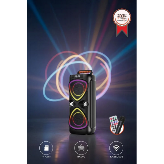  Torima Bluetooh Hoparlör Mikrofonlu Led Işıklı Parti Speaker D78 Siyah