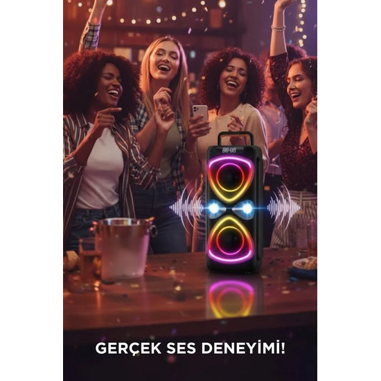  Torima Bluetooh Hoparlör Mikrofonlu Led Işıklı Parti Speaker D78 Siyah