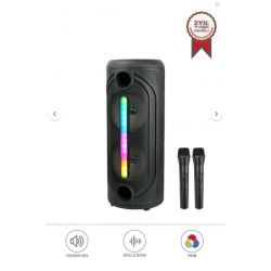 Torima Çift Mikrofonlu RGB Ledli Taşınabilir Bluetooth Hoparlör Parti Speaker KTS-2086 Siyah
