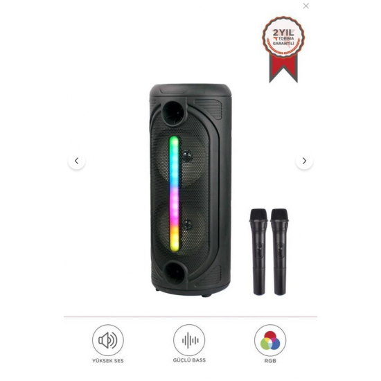 Torima Çift Mikrofonlu RGB Ledli Taşınabilir Bluetooth Hoparlör Parti Speaker KTS-2086 Siyah