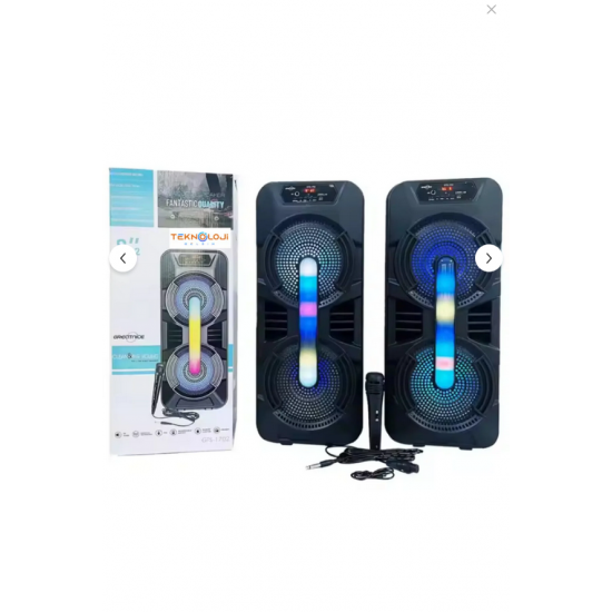 GTS-1702 Taşınabilir  Bluetooth Mikrofonlu RGB Işıklı 8X2 inç Hoparlör Fm Radyo Usb Tf kart