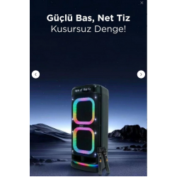 Torima BTS-2121 Siyah Çift Mikrofonlu RGB Ledli Taşınabilir Bluetooth Hoparlör Parti Speaker