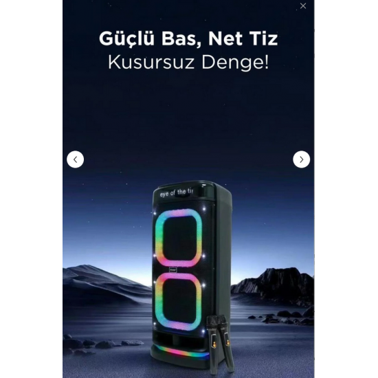 Torima BTS-2121 Siyah Çift Mikrofonlu RGB Ledli Taşınabilir Bluetooth Hoparlör Parti Speaker