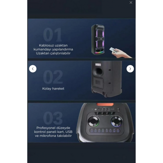 Torima BTS-2121 Siyah Çift Mikrofonlu RGB Ledli Taşınabilir Bluetooth Hoparlör Parti Speaker