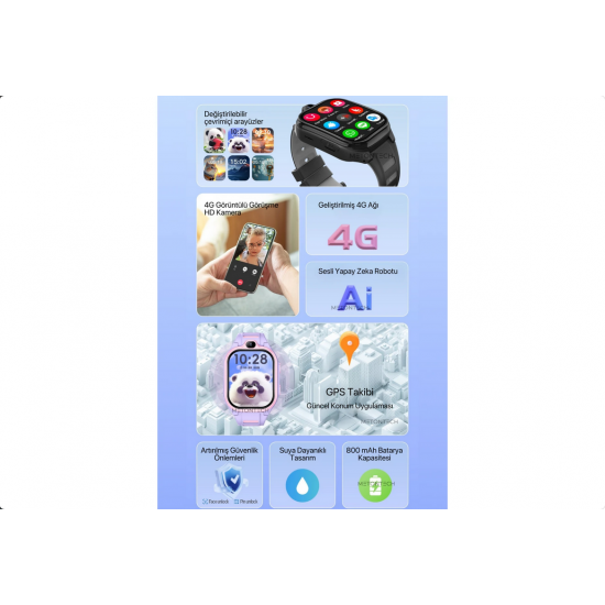 MactivePro HARVOX HX Kids 4G Pro+ Plus Android Sim Kartlı Akıllı Çocuk Saati | GPS,Konum,Kamera,Görüntülü Görüşme,Yüz Tanıma Pembe