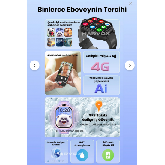 HARVOX HX Kids 4G Pro+ Android Sim Kartlı Gps Akıllı Çocuk Saati Konum Takibi Görüntülü Konuşma 4G Destekli