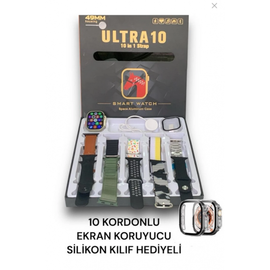 Mmctech Smart Watch 8 Ultra 49 Mm 10 In 1 Akıllı Saat 10 Kordonlu Takvim Spor Whatsapp Menülü Koruma Kılıflı