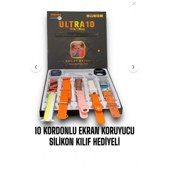 Mmctech Smart Watch 8 Ultra 49 Mm 10 In 1 Akıllı Saat 10 Kordonlu Takvim Spor Whatsapp Menülü Koruma Kılıflı