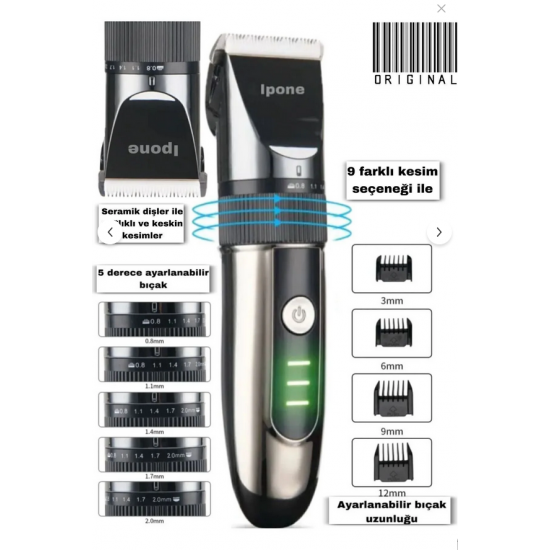 Ipone 1012 Profesyonel Seramik Dişli Saç Sakal Ense Düzeltme Tıraş Makinesi Kuaför Tercihi Usb Şarjlı