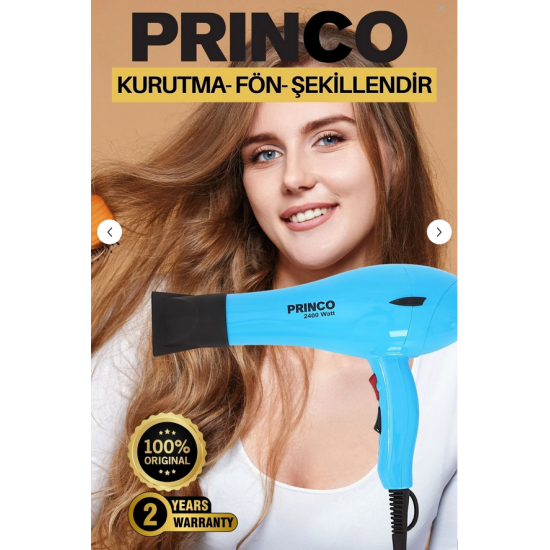 Princo PROFESYONEL Fön,Şekillendirici ve Saç Kurutma Makinası 2400 W Mavi PR-925
