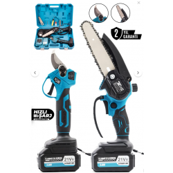 KİMMEER PLUS 21V Çift Akülü Çelik Şanzıman Dal Budama Makası & Testeresi 2 Li Set