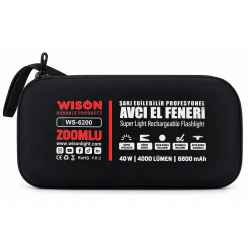 Wison WS-6200 Şarj Edilebilir Profesyonel Avcı El Feneri 4000 Lümen 6800 mAh Type-C Şarjlı