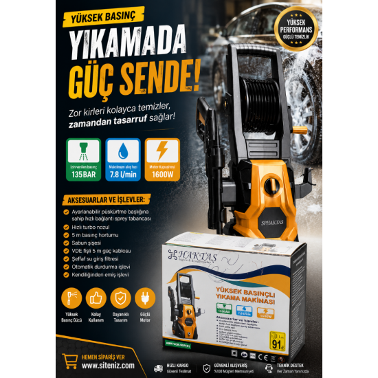 HAKTAŞ BASINÇLI SU YIKAMA MAKİNESİ 135 BAR