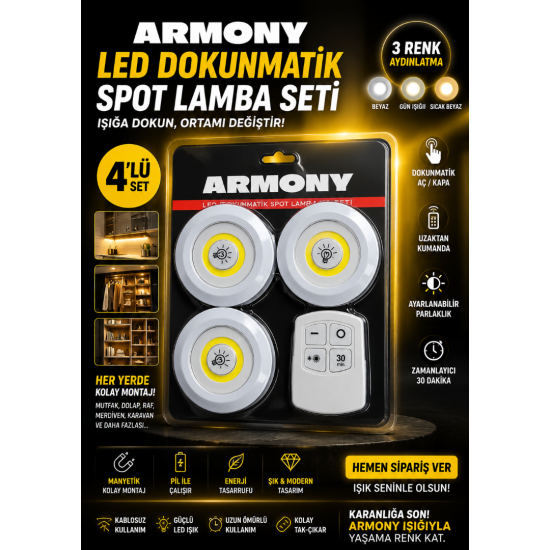 ARMONY 4'LÜ LED DOKUNMATİK SPOT LAMBA SETİ