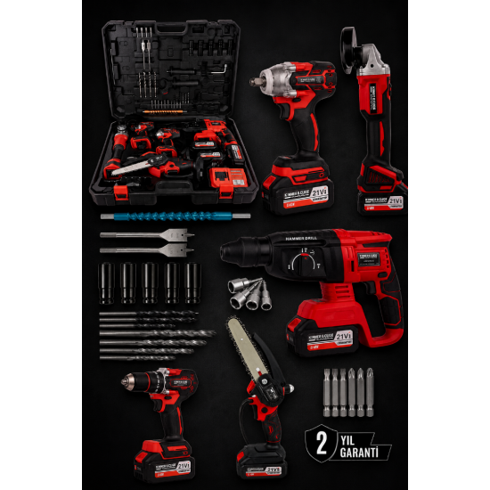 Kimmeer Plus 21V 5’lı Akülü Set | Matkap –3 işlevli Hilti – Spiral – Testere  – 320 Nm