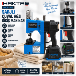 Haktaş HKT-162 21V 3000 mAh Şarjlı Çuval Ağzı Dikiş Makinesi 400W Taşınabilir